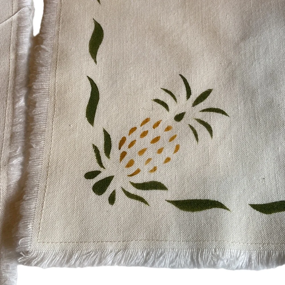 Set of 4 Handpainted Stenciled Pineapple Cloth Napkins or Placemats Raw hem